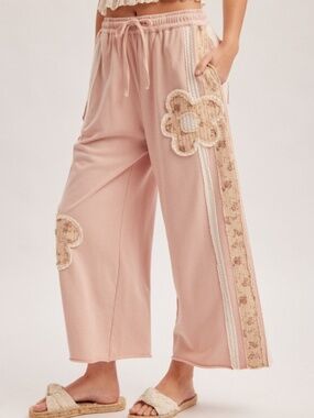 "The Gabriella" Flower Patched Washed Terry Pants
